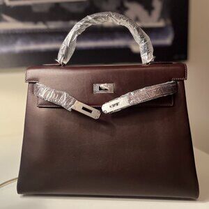 Wirkin Designer Inspired Kelly Chocolate Brown Swift Smooth Leather 32 CM Bag